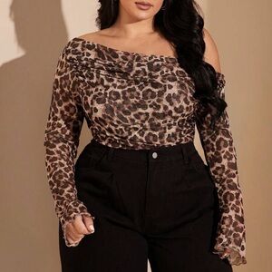 SHEIN Leopard Print Off-Shoulder Blouse